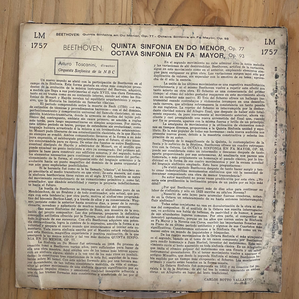 Beethoven – Toscanini And The NBC Symphony Orchestra<br>Symphonies Nos. 5 & 8<br>RCA Victor Red Seal – LM 1757