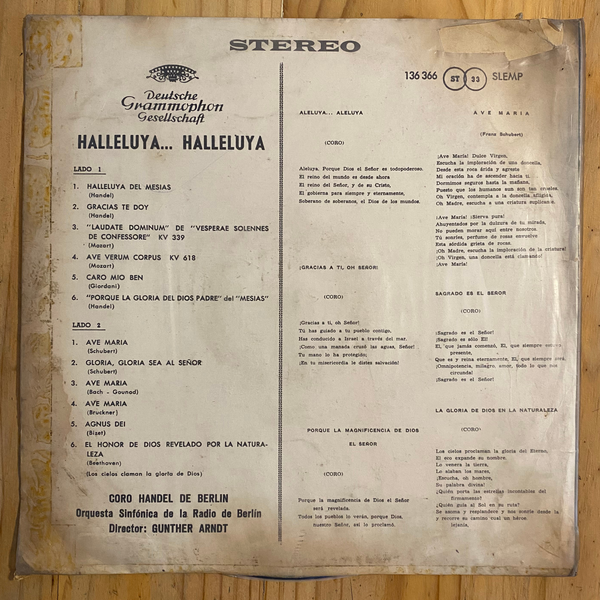 Berliner Händel-Chor, Radio-Symphonie-Orchester Berlin, Günther Arndt<br>Halleluja... Halleluja (Berühmte Chöre)<br>Deutsche Grammophon Gesellschaft 136.366