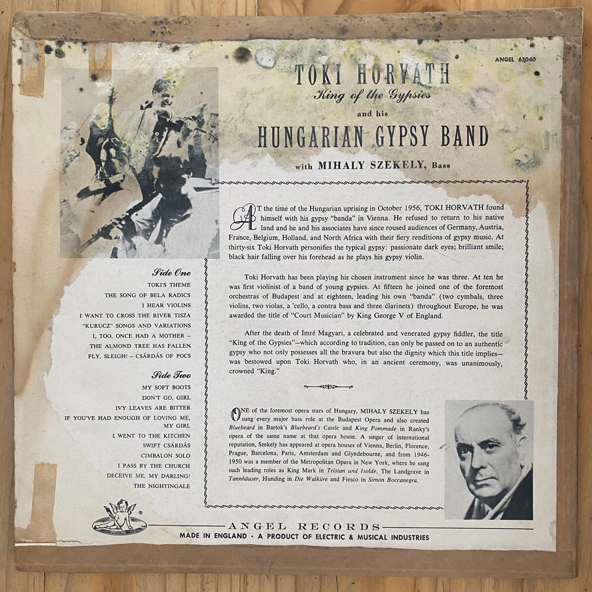 Toki Horvath & His Hungarian Gypsy Band br>Toki Horvath King Of The Gypsies And His Hungarian Gypsy Band<br>Angel Records – 65040