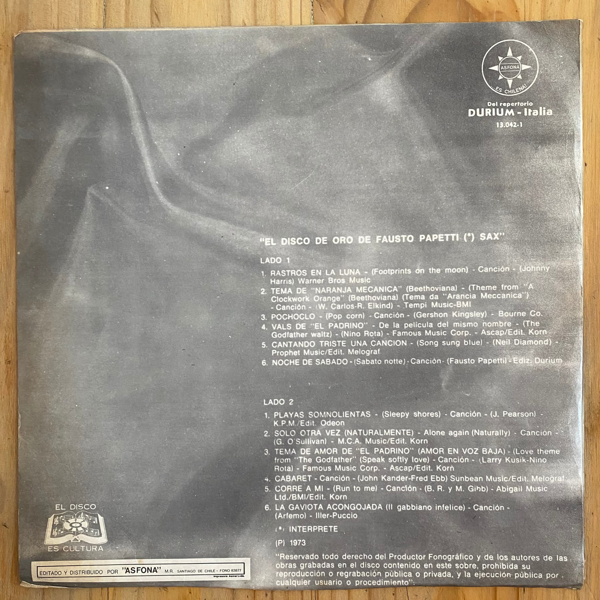 Fausto Papetti<br> El Disco De Oro De Fausto Papetti Sax 1973 <br> Asfona – 13.042