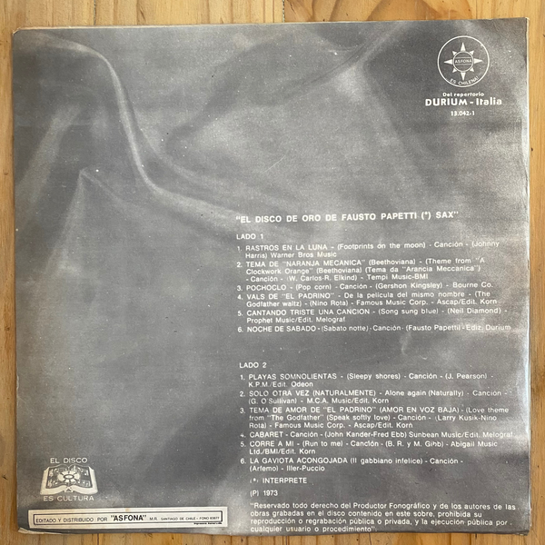 Fausto Papetti<br> El Disco De Oro De Fausto Papetti Sax 1973 <br> Asfona – 13.042