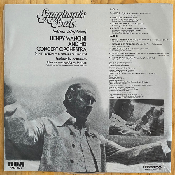 Henry Mancini & His Concert Orchestra<br> Symphonic Soul 1976 <br> RCA Victor – APL1-1025