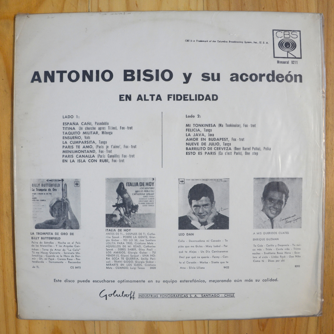 Antonio Bisio <br> Antonio Bisio y Su Acordeón En Alta Fidelidad 1958 <br> Goluboff Industrias Fonograficas S.A. – 8211