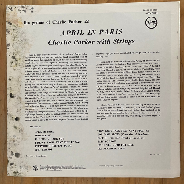 Charlie Parker With Strings<br>April In Paris<br>Verve Records – BOMC 50-5263