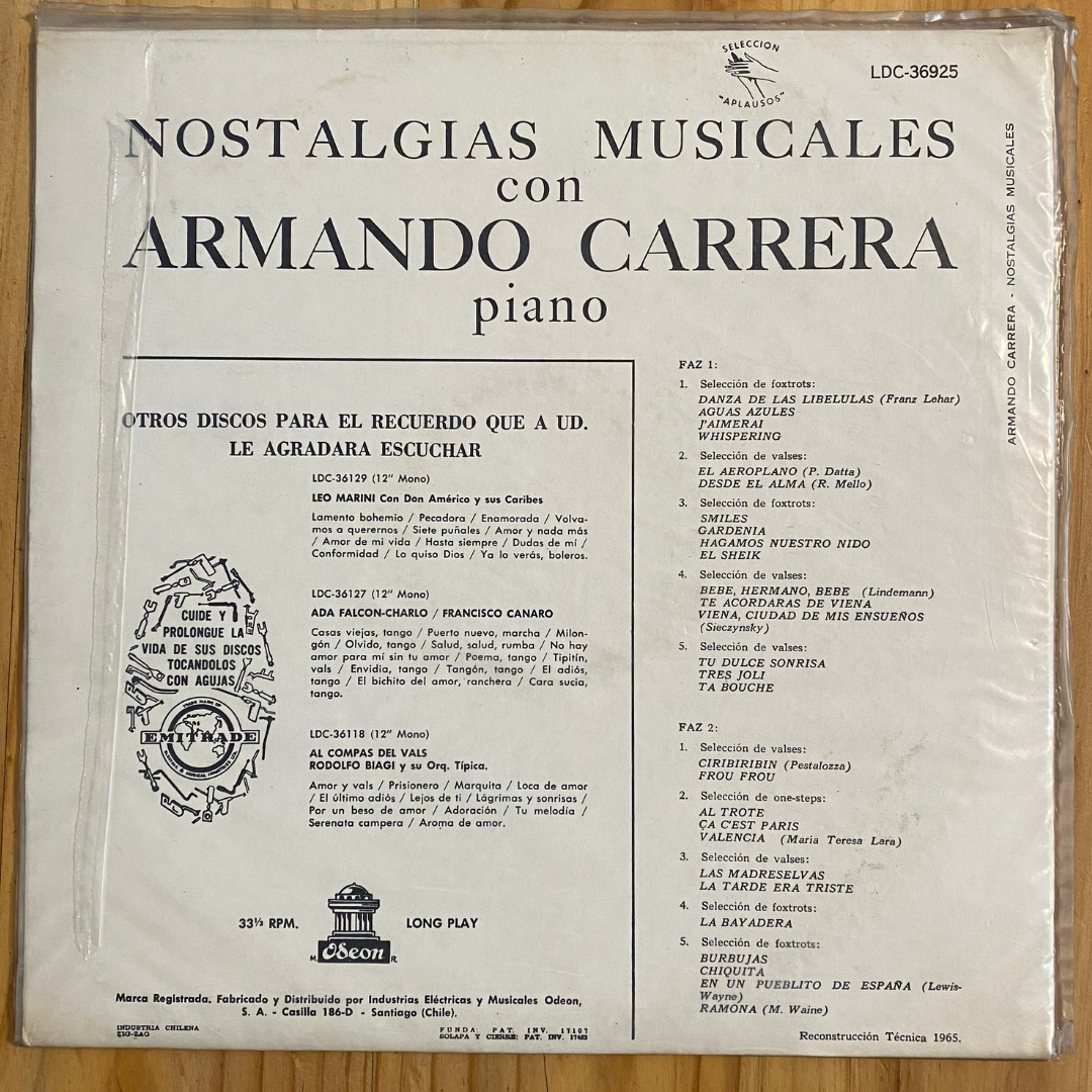 Armando Carrera <br> Nostalgias Musicales <br> Odeon – LDC-36925