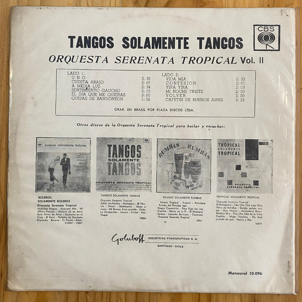 Orquesta Serenata Tropical <br> Tangos Solamente Tangos Vol. 2 <br> CBS – 10.096