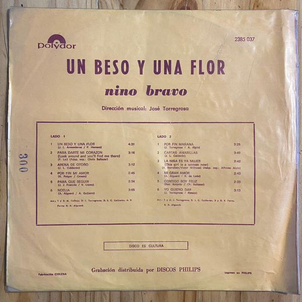 Nino Bravo <br> Un Beso Y Una Flor 1973 <br> Polydor – 2385 037