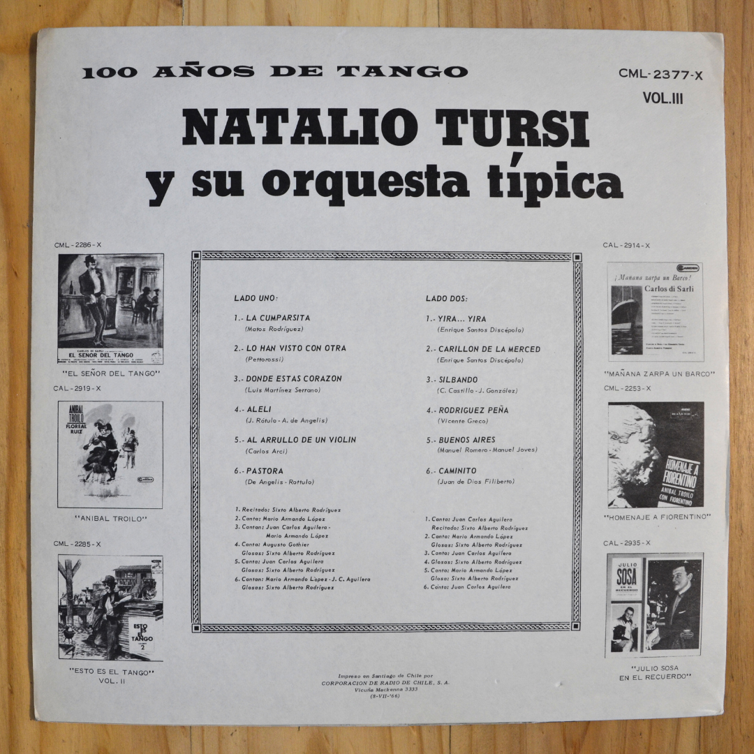 Natalio Tursi Y Su Orquesta Típica <br> 100 años de Tangos Vol III 1966 <br> RCA Victor – CML-2377-X