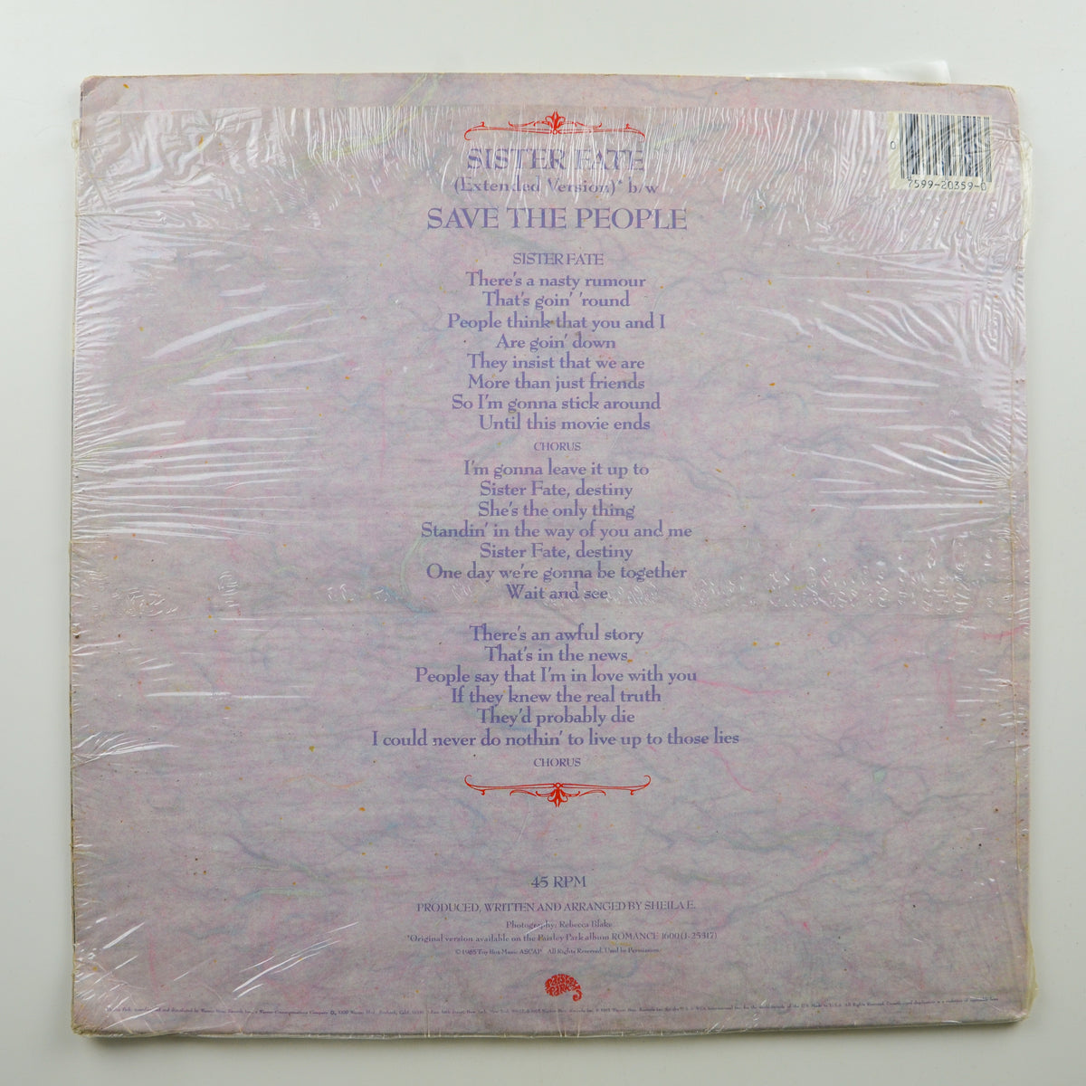 Sheila E. <br> Sister Fate / Save The People 1985 <br> Paisley Park - 0 20359