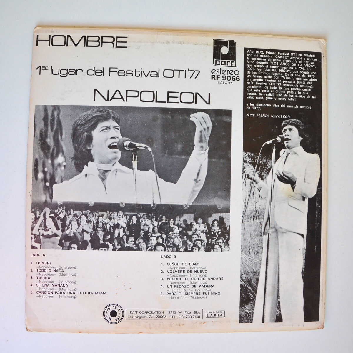 Napoleón <br> Hombre - 1er Lugar Del Festival OTI '77 1977 <br> Raff - RF 9066